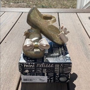 Mini Melissa Gold Bow Shoes